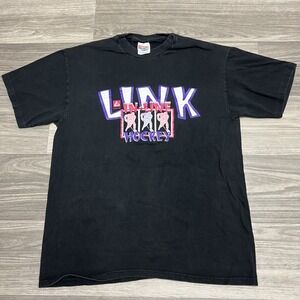 Vintage 90s In‎ Line Skating Hockey Shirt Mens Large Black Single Stitch Neon